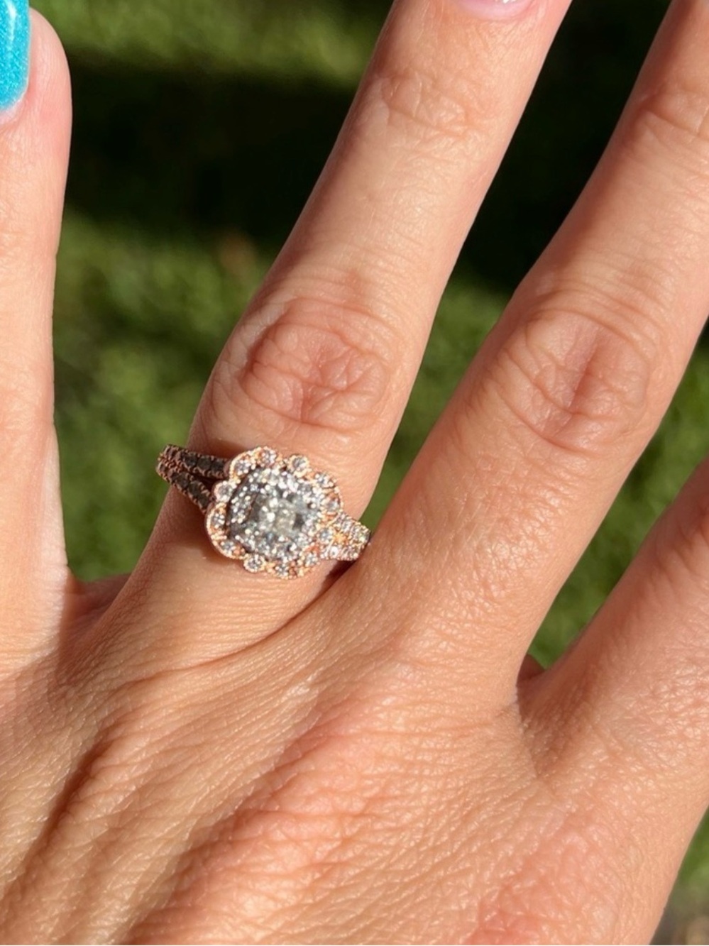 Rose Gold Halo Diamond Cluster Ring - Women's Jewelry